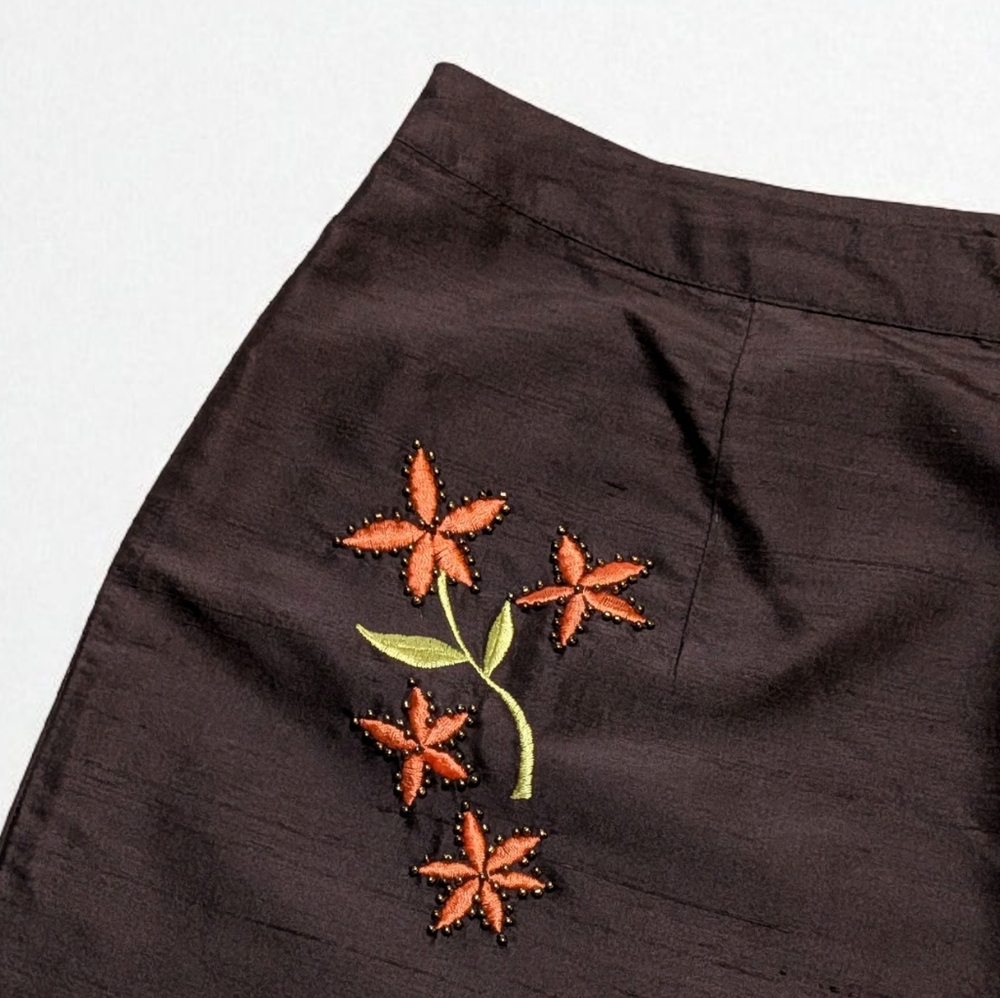 Harold's‎ Brown Embroidered Floral Capri Pants Orange Flowers Size 8 Designer - Picture 4 of 10